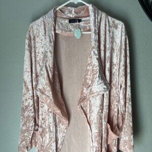 Crushed Velvet Open Front Drape Cardigan By Amaryllis - Blush Pink - Soft & Cozy
